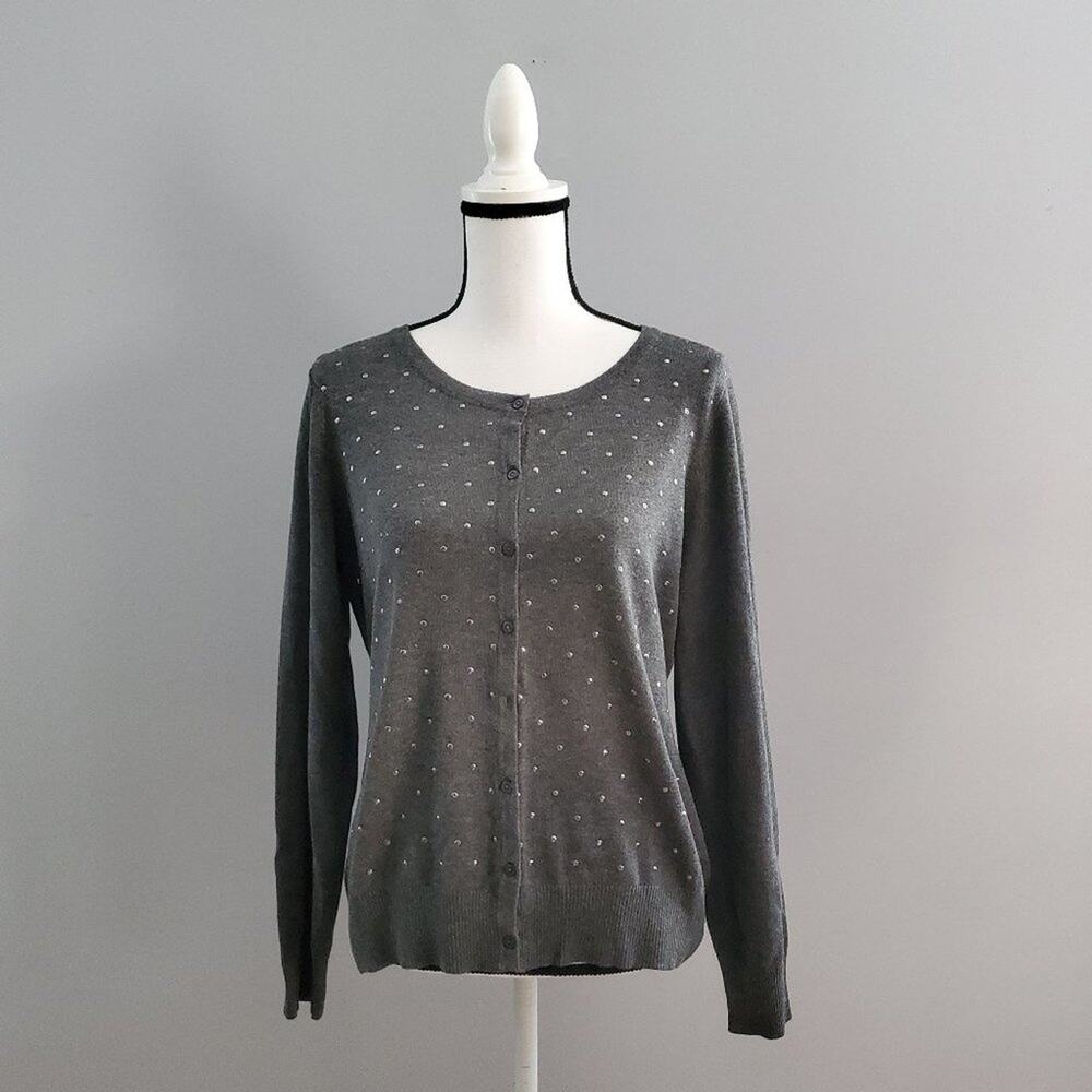 Karen Scott Studded Gray Cardigan M